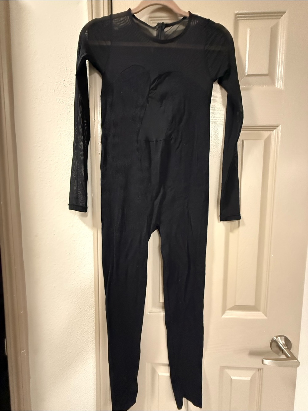 Source Unknown Black Sheer-Panel Long-Sleeve Jumpsuit